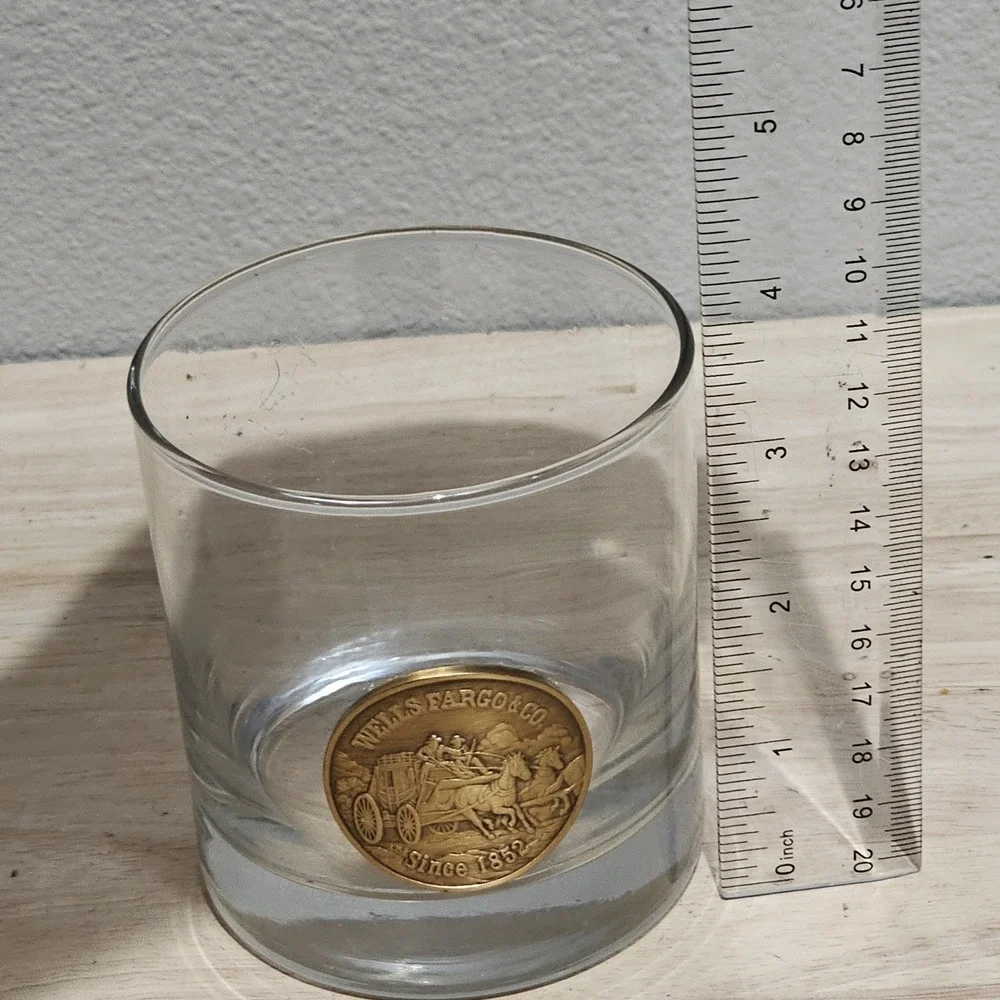 Wells Fargo Cocktail Glass Banking  Memorabilia Stagecoach Bronze Medallion